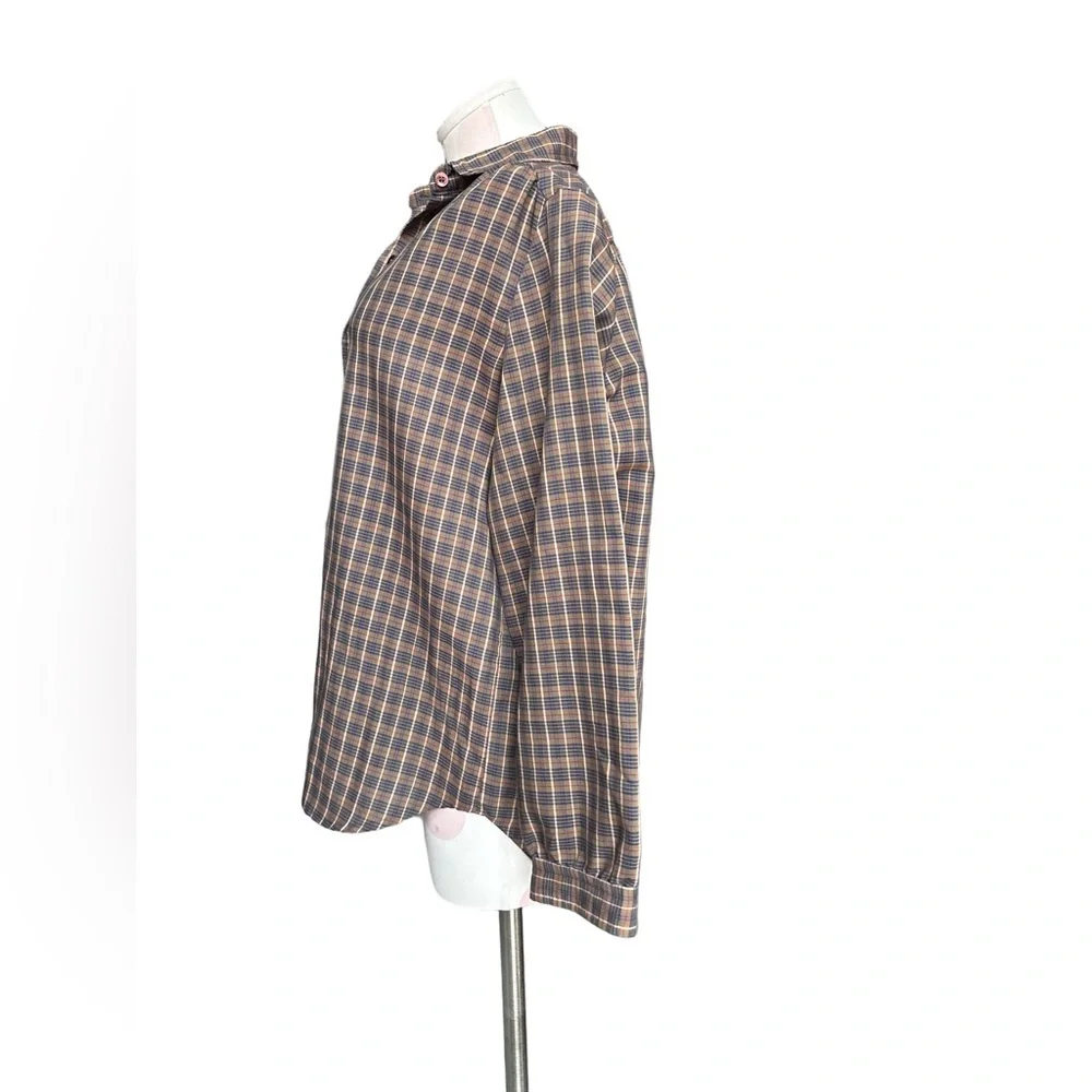 Vintage 1960s/70s Plaid Button-Up Blouse – Brown/Blue - medium - Picture 5 of 6